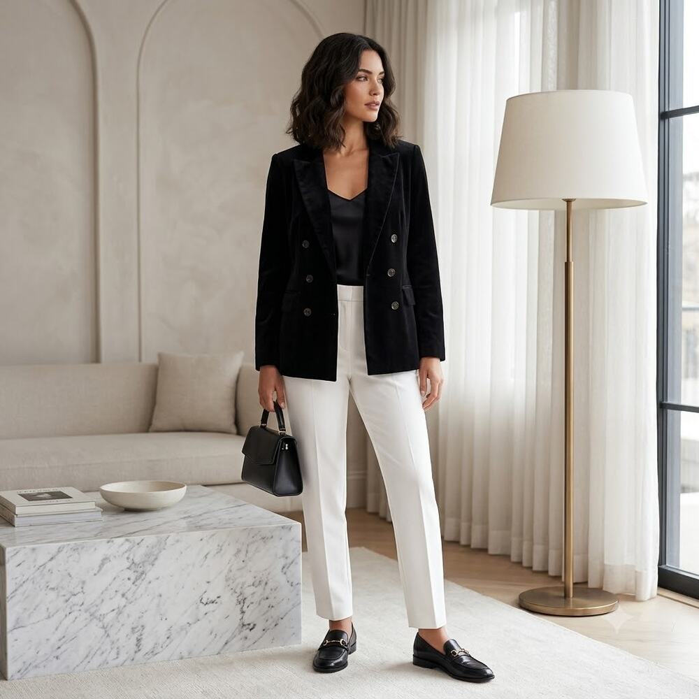 Sofia Jeans Sofia Vergara Black Velvet Double Breasted Blazer Medium Whimsygoth